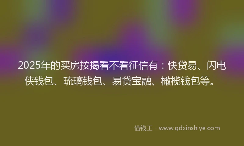 2025年的买房按揭看不看征信有：快贷易、闪电侠钱包、琉璃钱包、易贷宝融、橄榄钱包等。