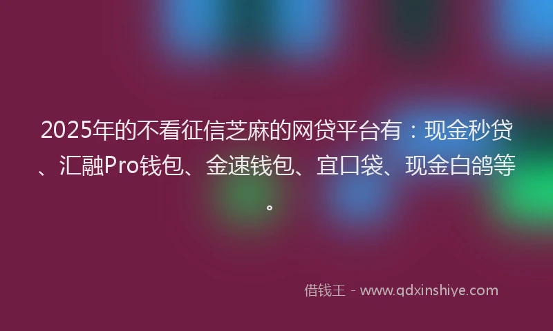 2025年的不看征信芝麻的网贷平台有：现金秒贷、汇融Pro钱包、金速钱包、宜口袋、现金白鸽等。