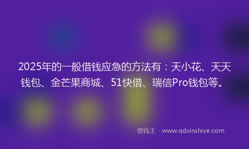 2025年的一般借钱应急的方法有:天小花、天天钱包、金芒果商城、51快借、瑞信Pro钱包等。