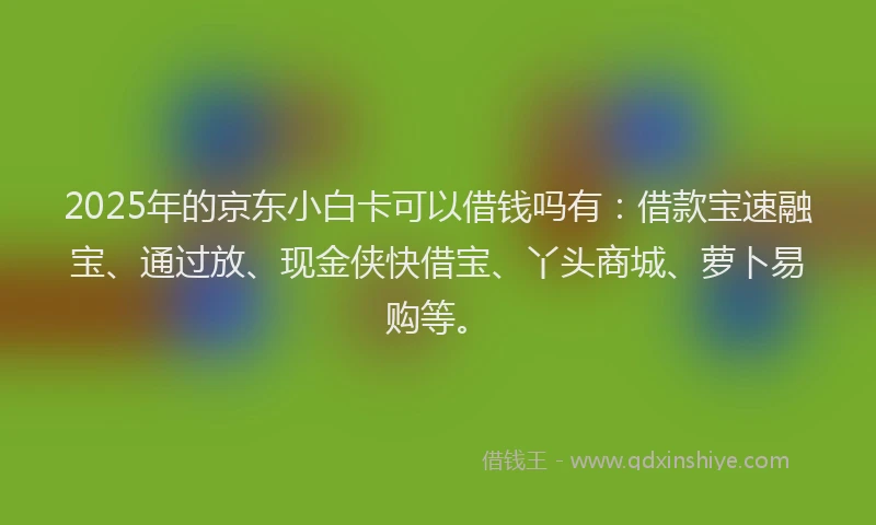 2025年的京东小白卡可以借钱吗有：借款宝速融宝、通过放、现金侠快借宝、丫头商城、萝卜易购等。