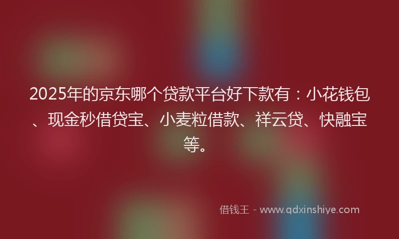 2025年的京东哪个贷款平台好下款有：小花钱包、现金秒借贷宝、小麦粒借款、祥云贷、快融宝等。