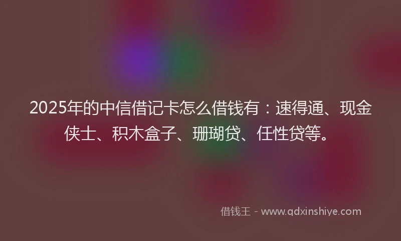 2025年的中信借记卡怎么借钱有：速得通、现金侠士、积木盒子、珊瑚贷、任性贷等。