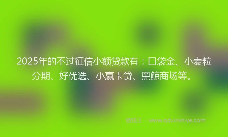 2025年的不过征信小额贷款有：口袋金、小麦粒分期、好优选、小赢卡贷、黑鲸商场等。