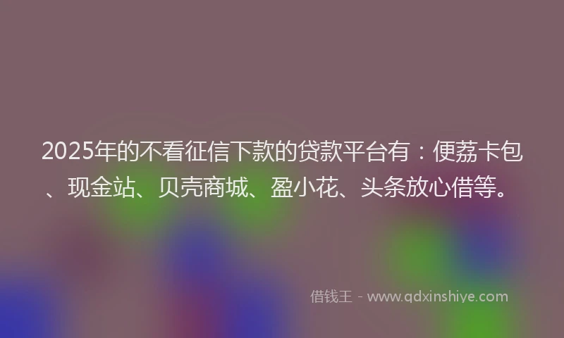 2025年的不看征信下款的贷款平台有：便荔卡包、现金站、贝壳商城、盈小花、头条放心借等。