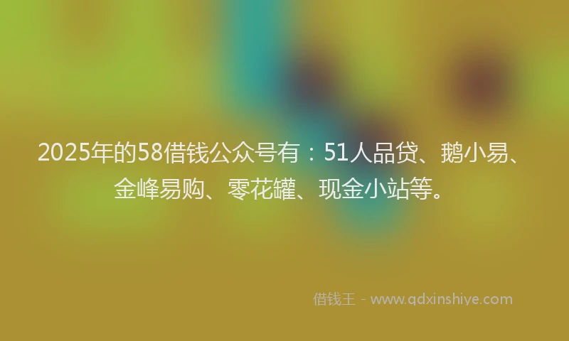 2025年的58借钱公众号有：51人品贷、鹅小易、金峰易购、零花罐、现金小站等。