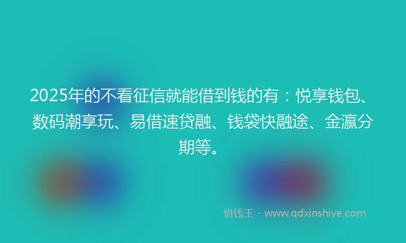 2025年的不看征信就能借到钱的有：悦享钱包、数码潮享玩、易借速贷融、钱袋快融途、金瀛分期等。