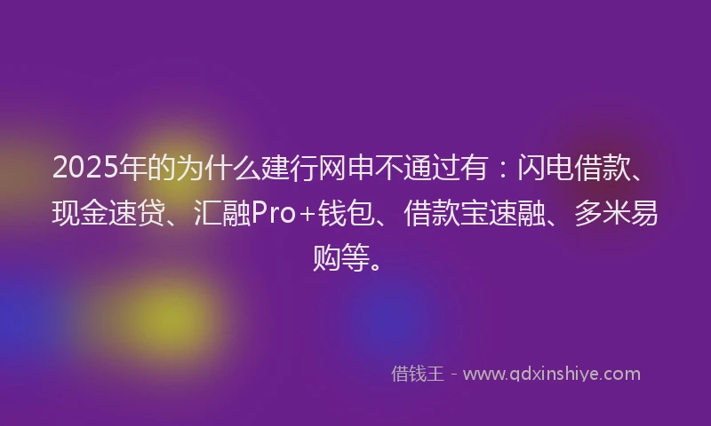 2025年的为什么建行网申不通过有：闪电借款、现金速贷、汇融Pro+钱包、借款宝速融、多米易购等。
