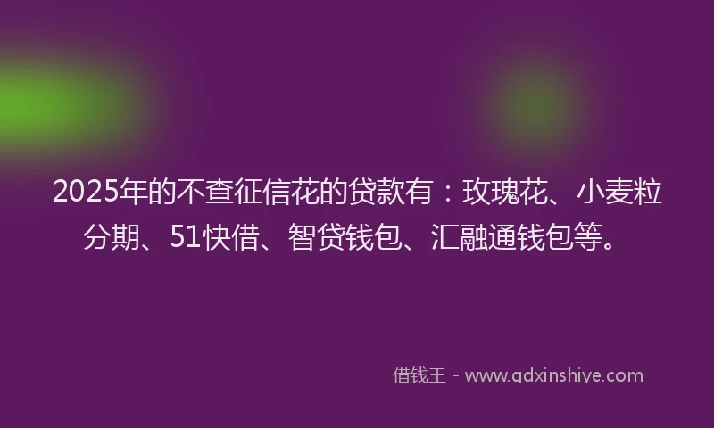 2025年的不查征信花的贷款有：玫瑰花、小麦粒分期、51快借、智贷钱包、汇融通钱包等。