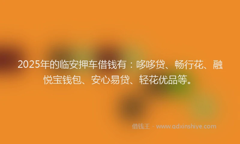 2025年的临安押车借钱有：哆哆贷、畅行花、融悦宝钱包、安心易贷、轻花优品等。