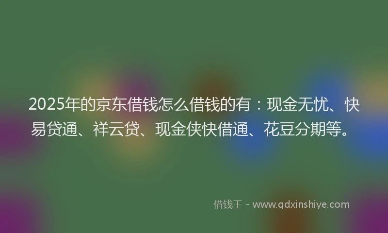 2025年的京东借钱怎么借钱的有：现金无忧、快易贷通、祥云贷、现金侠快借通、花豆分期等。