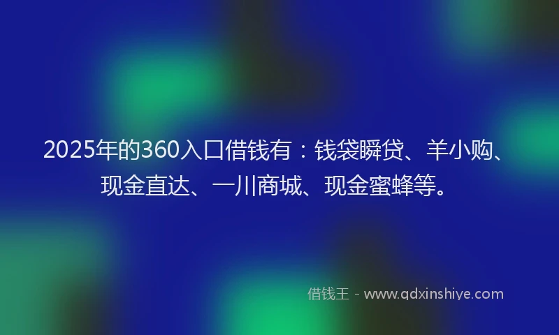 2025年的360入口借钱有：钱袋瞬贷、羊小购、现金直达、一川商城、现金蜜蜂等。