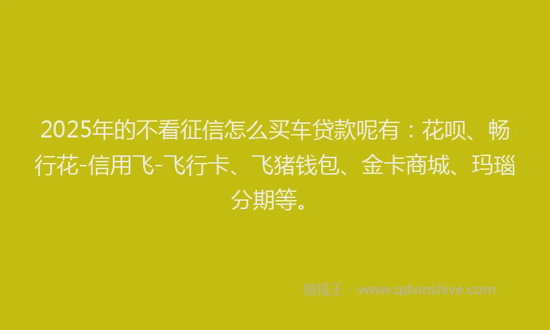 2025年的不看征信怎么买车贷款呢有：花呗、畅行花-信用飞-飞行卡、飞猪钱包、金卡商城、玛瑙分期等。