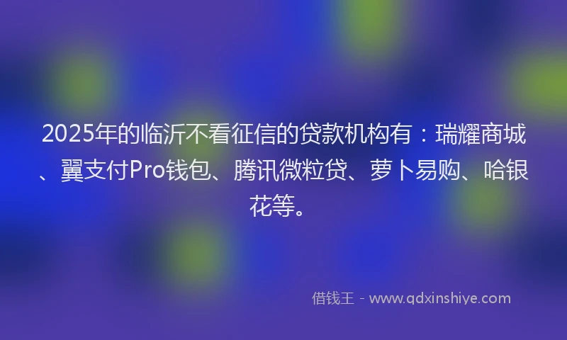 2025年的临沂不看征信的贷款机构有：瑞耀商城、翼支付Pro钱包、腾讯微粒贷、萝卜易购、哈银花等。