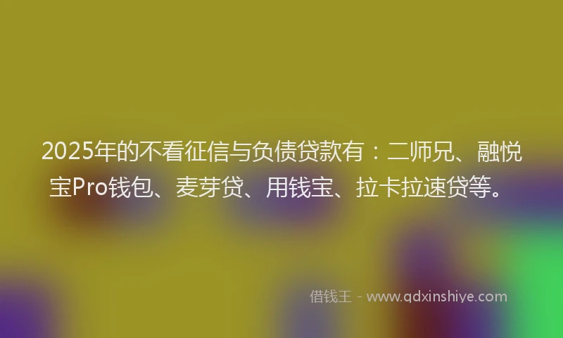 2025年的不看征信与负债贷款有：二师兄、融悦宝Pro钱包、麦芽贷、用钱宝、拉卡拉速贷等。