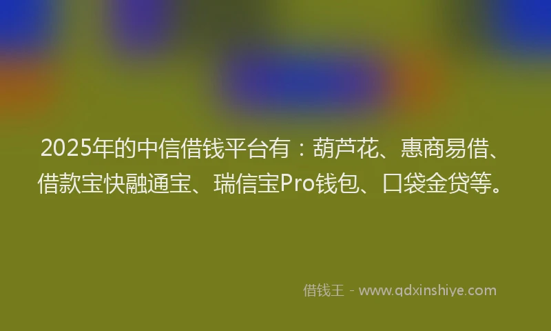 2025年的中信借钱平台有：葫芦花、惠商易借、借款宝快融通宝、瑞信宝Pro钱包、口袋金贷等。