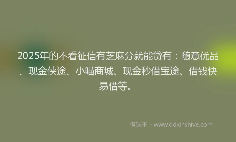 2025年的不看征信有芝麻分就能贷有：随意优品、现金侠途、小喵商城、现金秒借宝途、借钱快易借等。