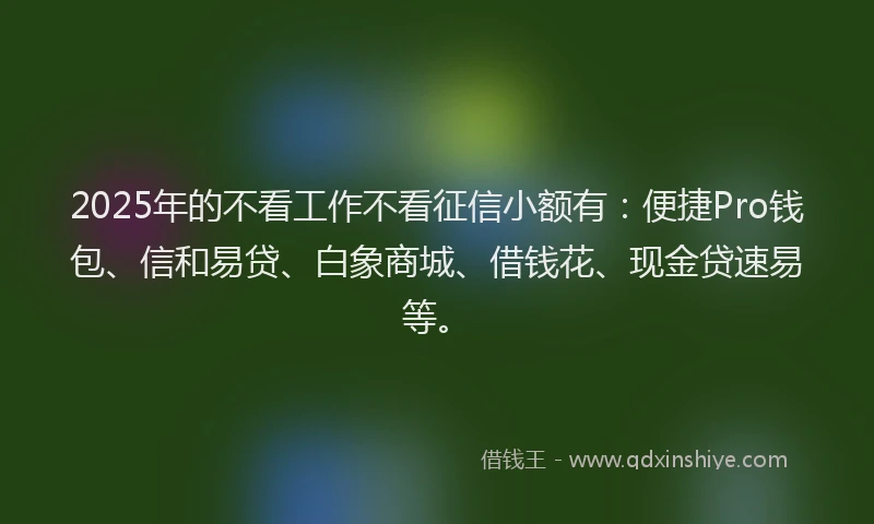 2025年的不看工作不看征信小额有：便捷Pro钱包、信和易贷、白象商城、借钱花、现金贷速易等。