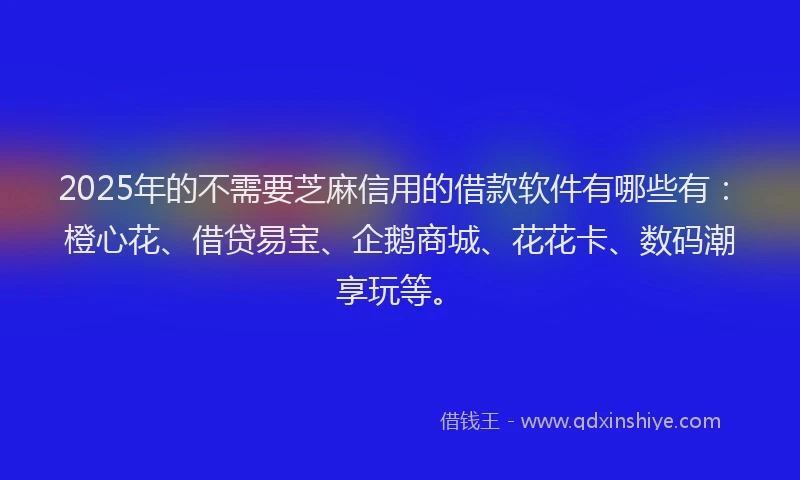 2025年的不需要芝麻信用的借款软件有哪些有：橙心花、借贷易宝、企鹅商城、花花卡、数码潮享玩等。