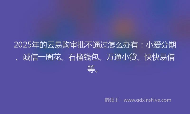 2025年的云易购审批不通过怎么办有：小爱分期、诚信一周花、石榴钱包、万通小贷、快快易借等。
