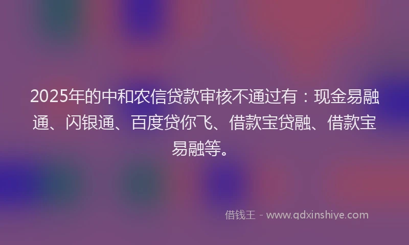 2025年的中和农信贷款审核不通过有：现金易融通、闪银通、百度贷你飞、借款宝贷融、借款宝易融等。