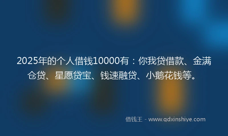 2025年的个人借钱10000有：你我贷借款、金满仓贷、星愿贷宝、钱速融贷、小鹅花钱等。