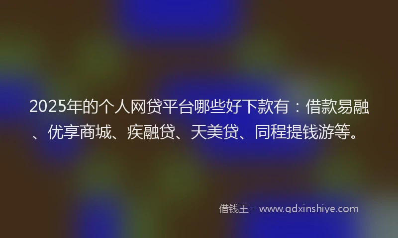 2025年的个人网贷平台哪些好下款有：借款易融、优享商城、疾融贷、天美贷、同程提钱游等。
