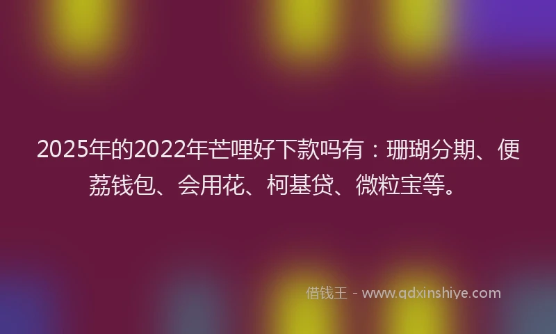 2025年的2022年芒哩好下款吗有：珊瑚分期、便荔钱包、会用花、柯基贷、微粒宝等。