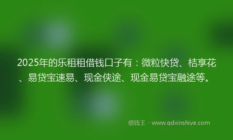 2025年的乐租租借钱口子有：微粒快贷、桔享花、易贷宝速易、现金侠途、现金易贷宝融途等。