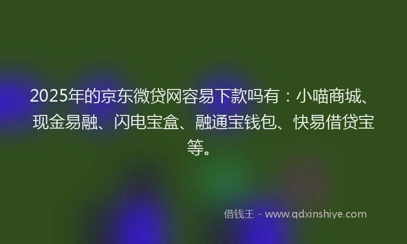 2025年的京东微贷网容易下款吗有：小喵商城、现金易融、闪电宝盒、融通宝钱包、快易借贷宝等。
