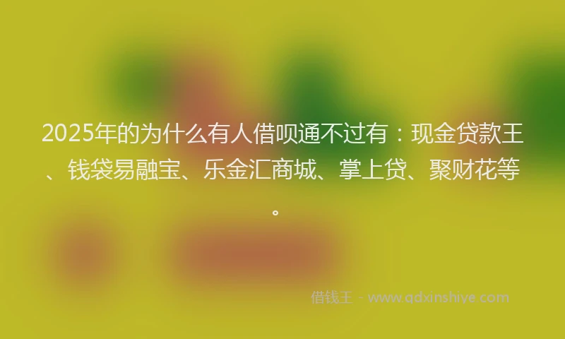 2025年的为什么有人借呗通不过有：现金贷款王、钱袋易融宝、乐金汇商城、掌上贷、聚财花等。