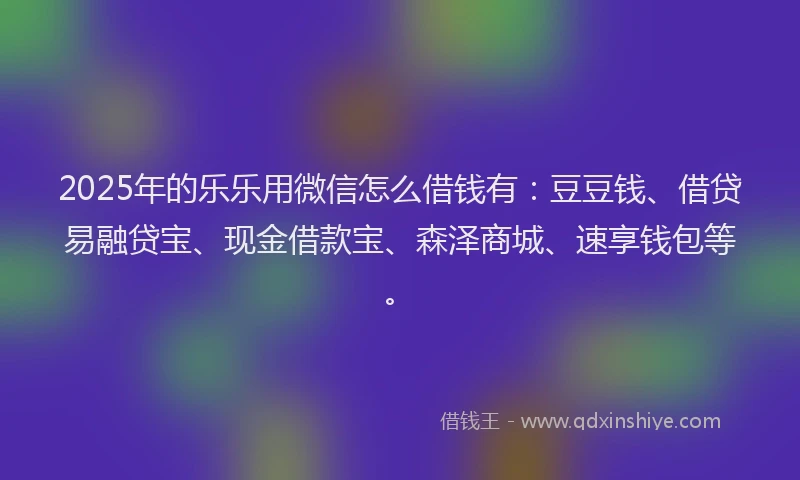 2025年的乐乐用微信怎么借钱有：豆豆钱、借贷易融贷宝、现金借款宝、森泽商城、速享钱包等。