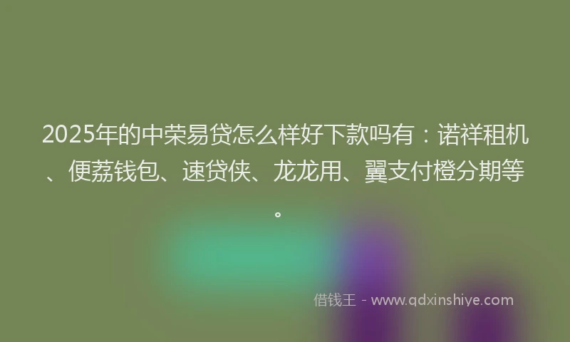 2025年的中荣易贷怎么样好下款吗有：诺祥租机、便荔钱包、速贷侠、龙龙用、翼支付橙分期等。