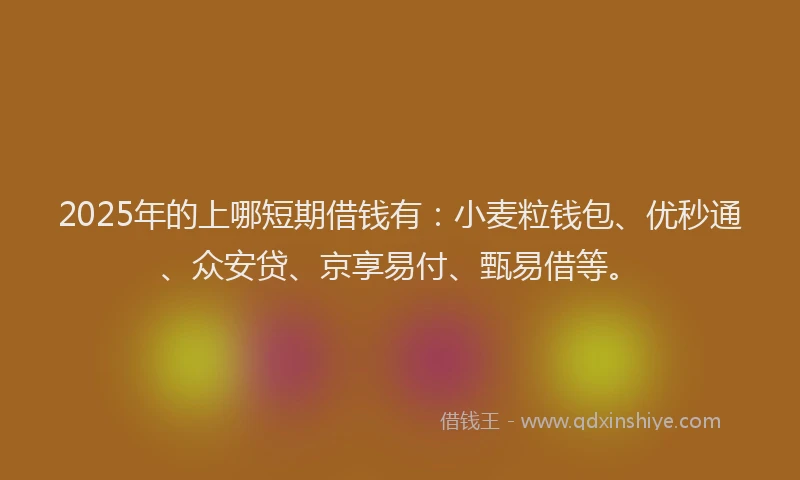 2025年的上哪短期借钱有：小麦粒钱包、优秒通、众安贷、京享易付、甄易借等。