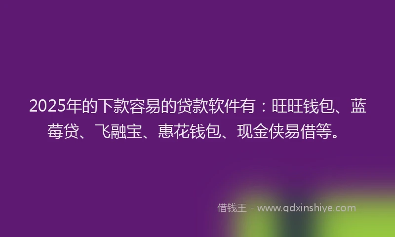 2025年的下款容易的贷款软件有：旺旺钱包、蓝莓贷、飞融宝、惠花钱包、现金侠易借等。