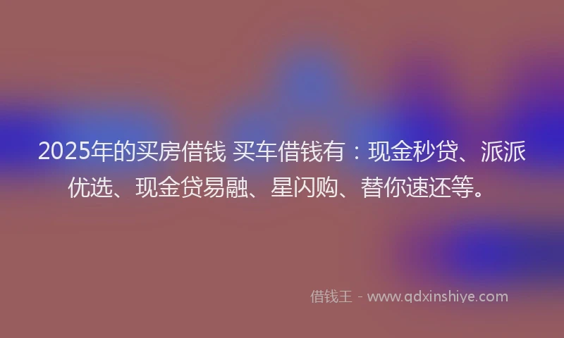 2025年的买房借钱 买车借钱有：现金秒贷、派派优选、现金贷易融、星闪购、替你速还等。