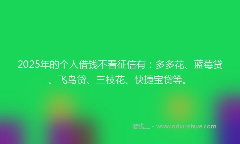 2025年的个人借钱不看征信有：多多花、蓝莓贷、飞鸟贷、三枝花、快捷宝贷等。