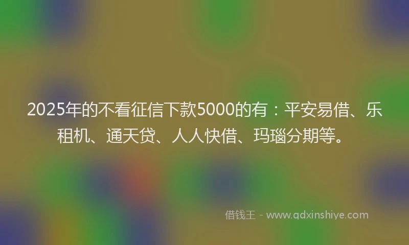 2025年的不看征信下款5000的有：平安易借、乐租机、通天贷、人人快借、玛瑙分期等。