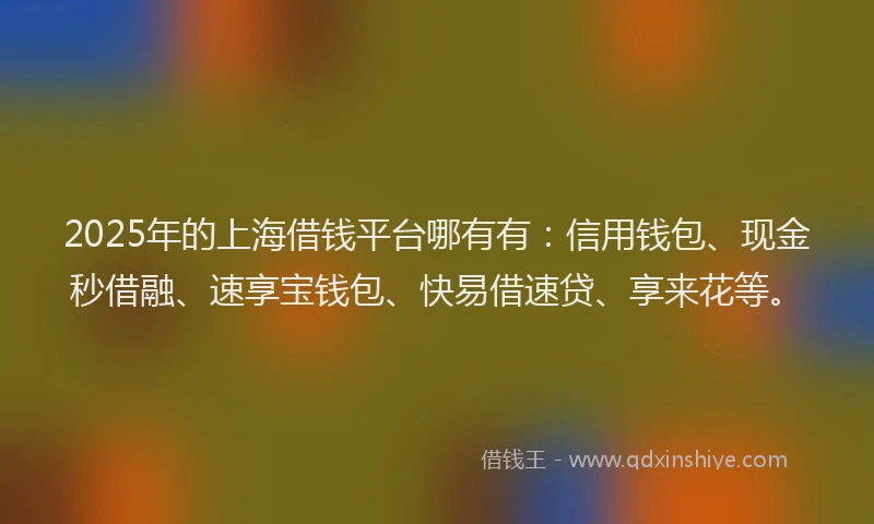 2025年的上海借钱平台哪有有：信用钱包、现金秒借融、速享宝钱包、快易借速贷、享来花等。