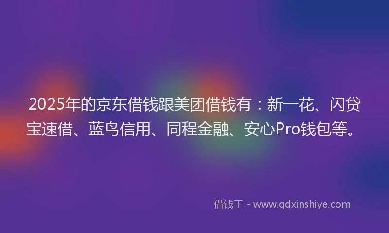 2025年的京东借钱跟美团借钱有：新一花、闪贷宝速借、蓝鸟信用、同程金融、安心Pro钱包等。