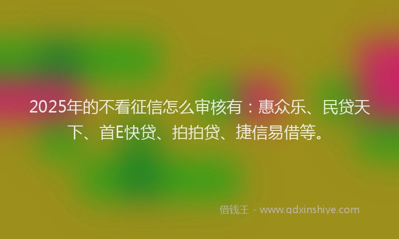 2025年的不看征信怎么审核有：惠众乐、民贷天下、首E快贷、拍拍贷、捷信易借等。