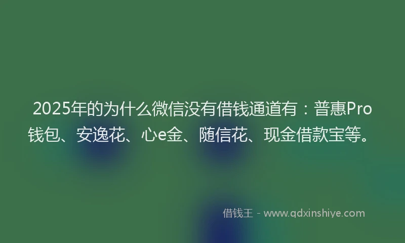 2025年的为什么微信没有借钱通道有：普惠Pro钱包、安逸花、心e金、随信花、现金借款宝等。