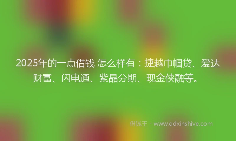 2025年的一点借钱 怎么样有：捷越巾帼贷、爱达财富、闪电通、紫晶分期、现金侠融等。