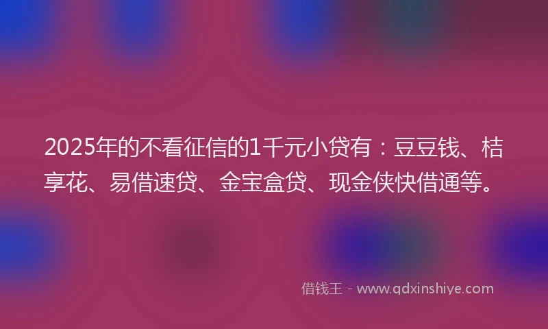 2025年的不看征信的1千元小贷有：豆豆钱、桔享花、易借速贷、金宝盒贷、现金侠快借通等。