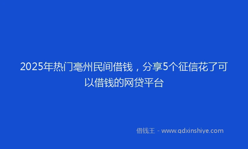 2025年热门亳州民间借钱，分享5个征信花了可以借钱的网贷平台
