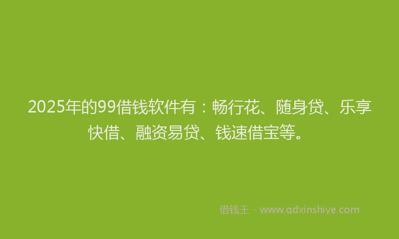 2025年的99借钱软件有：畅行花、随身贷、乐享快借、融资易贷、钱速借宝等。