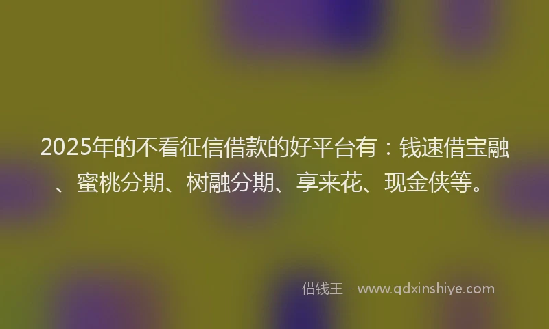 2025年的不看征信借款的好平台有：钱速借宝融、蜜桃分期、树融分期、享来花、现金侠等。