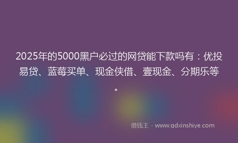 2025年的5000黑户必过的网贷能下款吗有：优投易贷、蓝莓买单、现金侠借、壹现金、分期乐等。