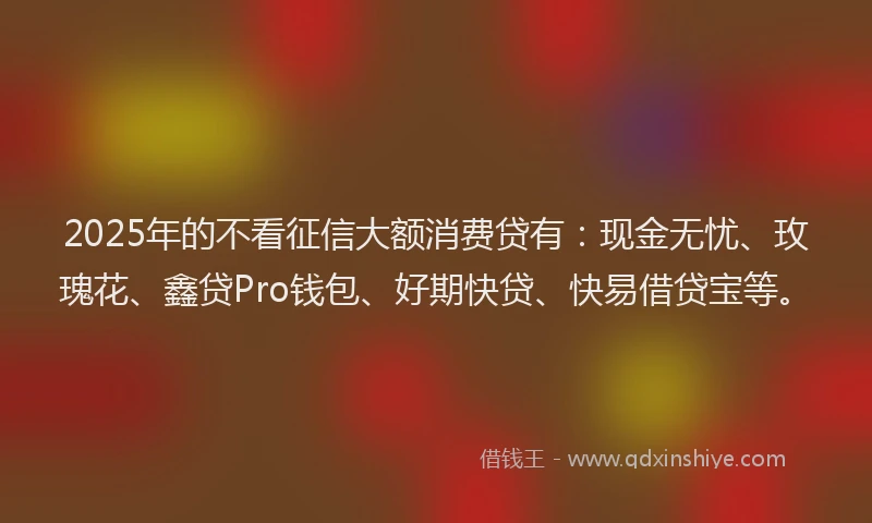 2025年的不看征信大额消费贷有：现金无忧、玫瑰花、鑫贷Pro钱包、好期快贷、快易借贷宝等。