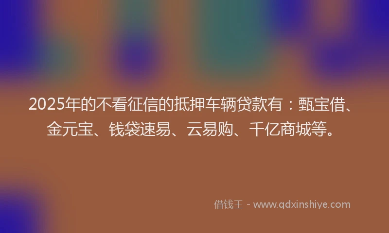 2025年的不看征信的抵押车辆贷款有：甄宝借、金元宝、钱袋速易、云易购、千亿商城等。