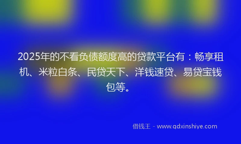2025年的不看负债额度高的贷款平台有：畅享租机、米粒白条、民贷天下、洋钱速贷、易贷宝钱包等。
